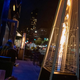 A gas heater placed near outdoor tables at Tenzan restaurant in NYC